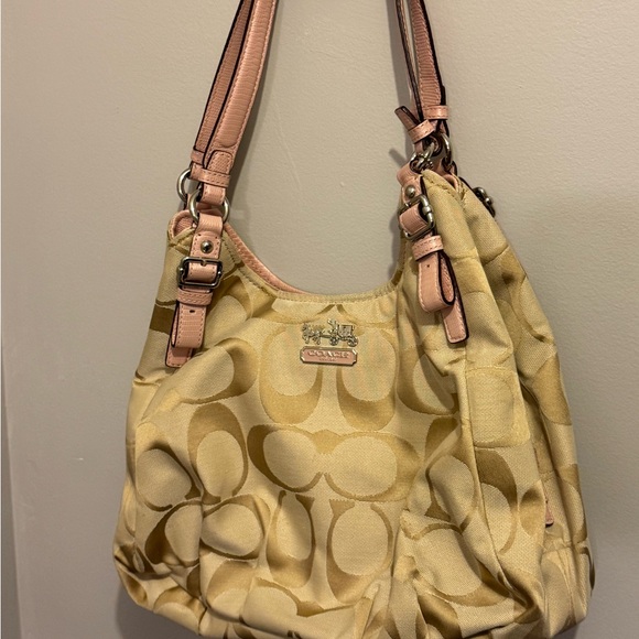 Coach Handbags - Coach Beige Signature Shoulder Bag